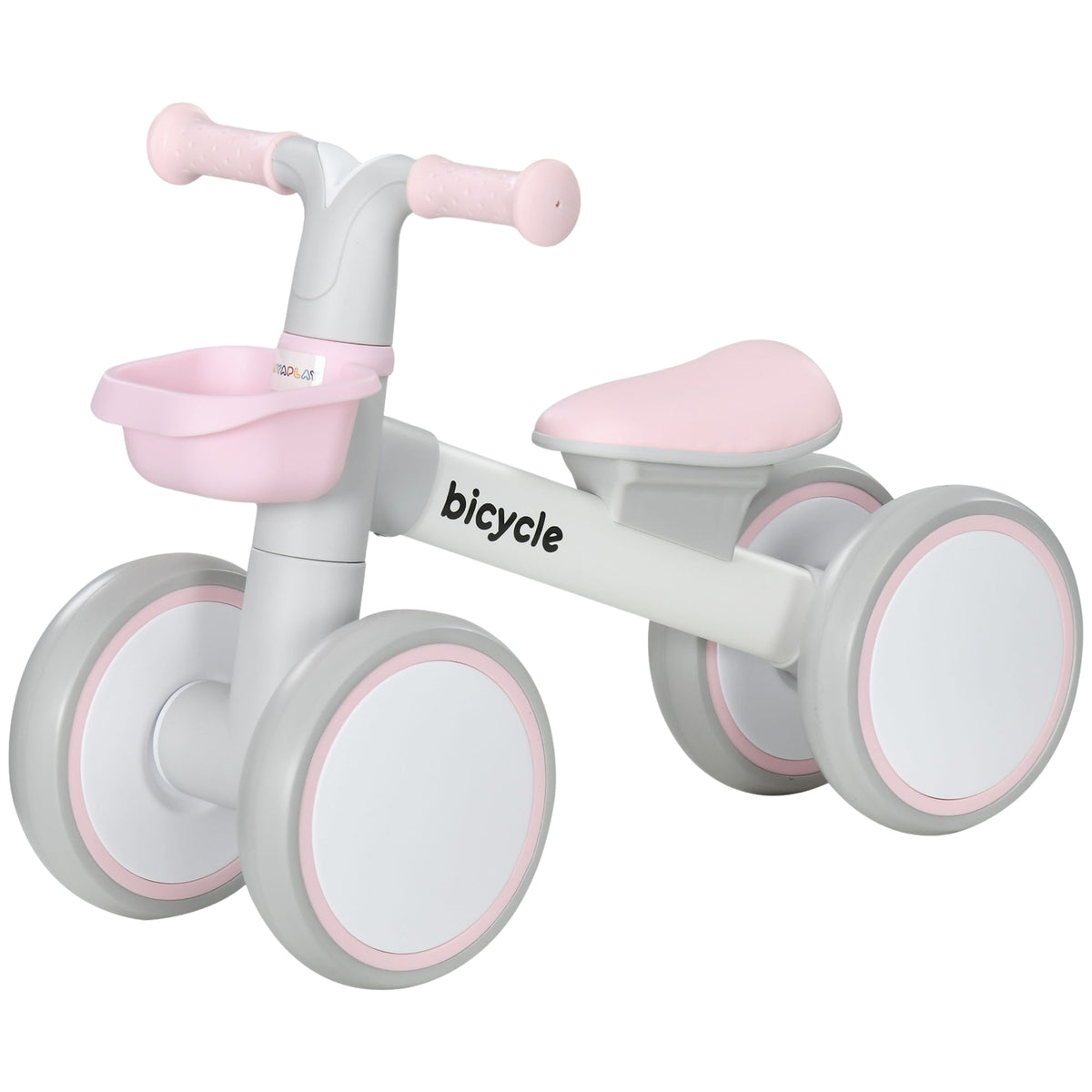 Children's balance bike from 1 year, slip bike with TPU wheels, no screws, gift for boys/girls, pink and white, 56 x 27 x 39 cm
