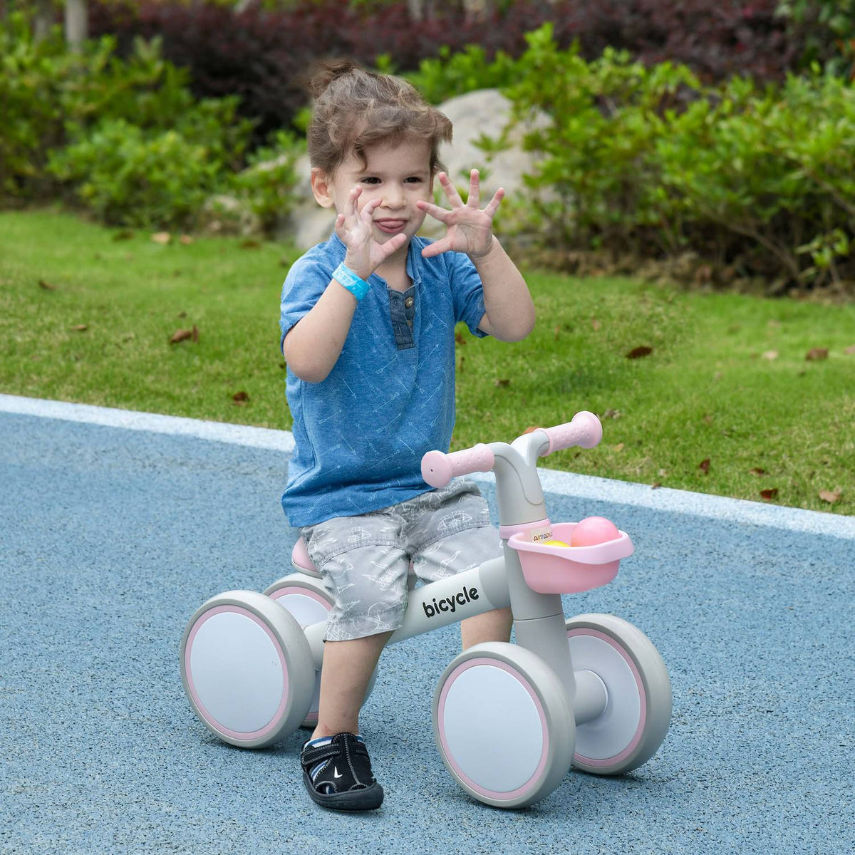 Children's balance bike from 1 year, slip bike with TPU wheels, no screws, gift for boys/girls, pink and white, 56 x 27 x 39 cm