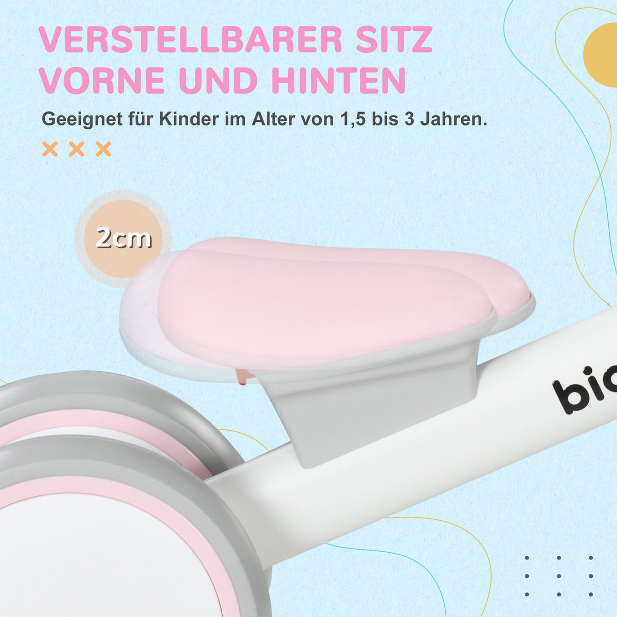 Children's balance bike from 1 year, slip bike with TPU wheels, no screws, gift for boys/girls, pink and white, 56 x 27 x 39 cm