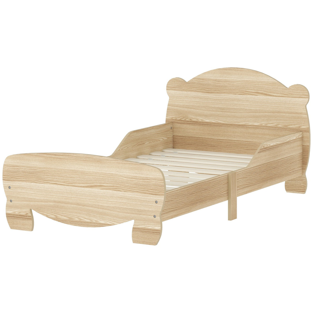 Children's bed 143.5 x 80 cm, house bed made of solid wood, youth bed with fall protection, play bed can hold up to 80 kg, single bed with bear design for children's room, natural wood