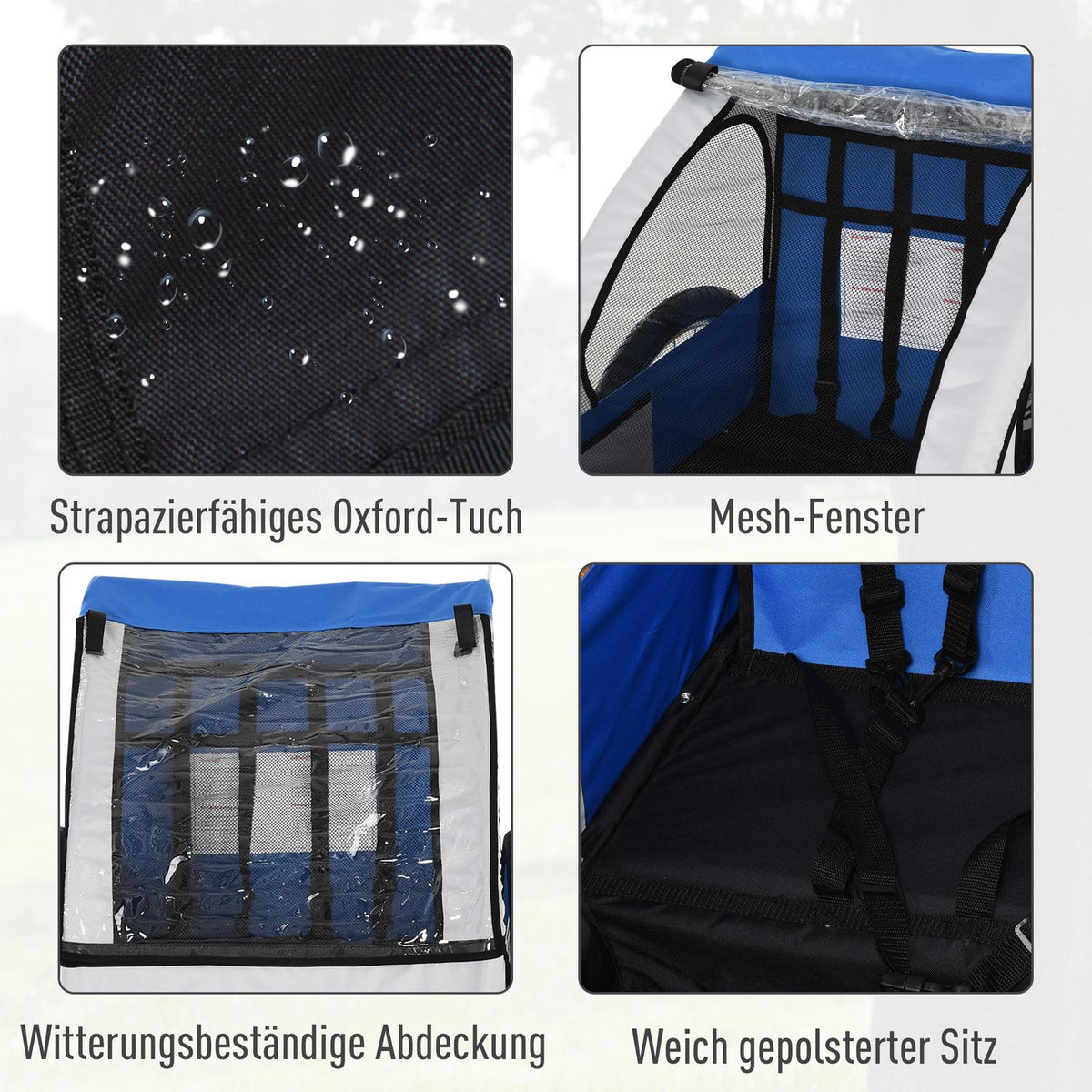 Children's bicycle trailer, for 2 children, steel frame, seat carrier with safety belt, for children from 18 months, Oxford fabric