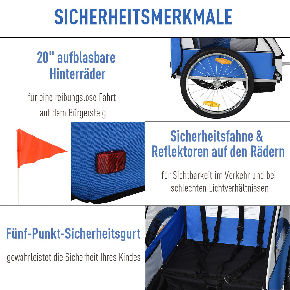 Children's bicycle trailer, for 2 children, steel frame, seat carrier with safety belt, for children from 18 months, Oxford fabric