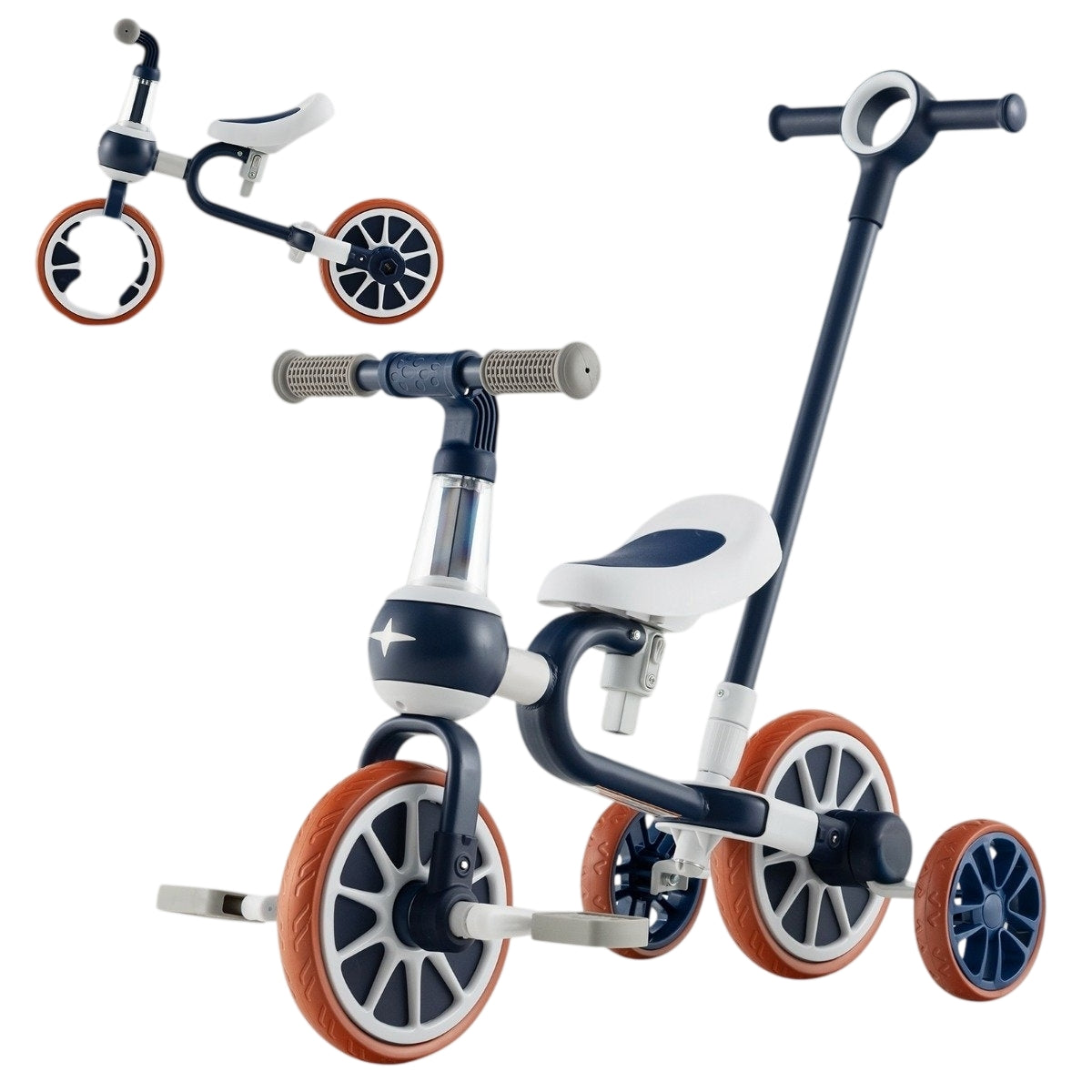 Children's bike 4-in-1 preschool bike with parent push handle 37 x 72 x 101 cm navy