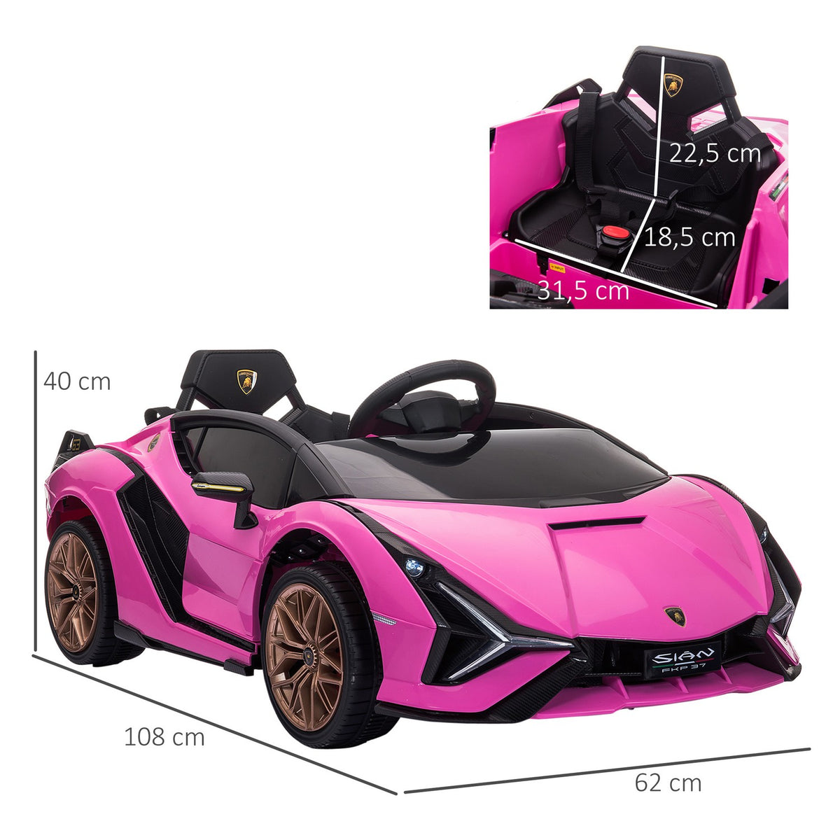 Children's electric SUV car with 3 gears, seat belts, remote control, music (MP3/USB) light, for 37-60 months, load capacity 25kg, pink