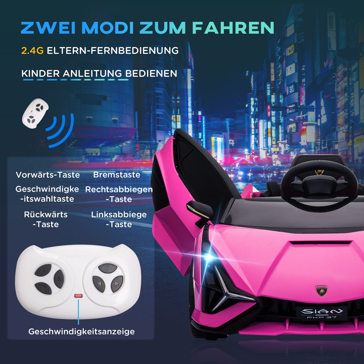 Children's electric SUV car with 3 gears, seat belts, remote control, music (MP3/USB) light, for 37-60 months, load capacity 25kg, pink