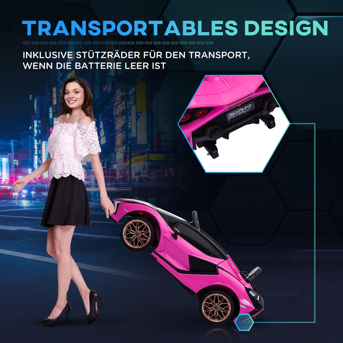 Children's electric SUV car with 3 gears, seat belts, remote control, music (MP3/USB) light, for 37-60 months, load capacity 25kg, pink