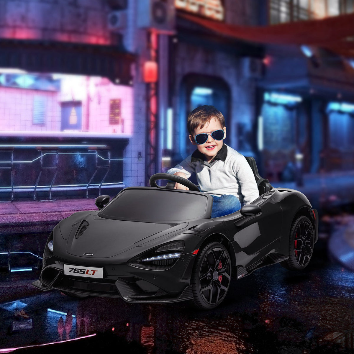 Children's electric car 12 V children's car with 2.4G remote control, MP3 music, electric vehicle with horn, lights, double doors, soft start, 3-5 km/h, for 3-6 years children, black