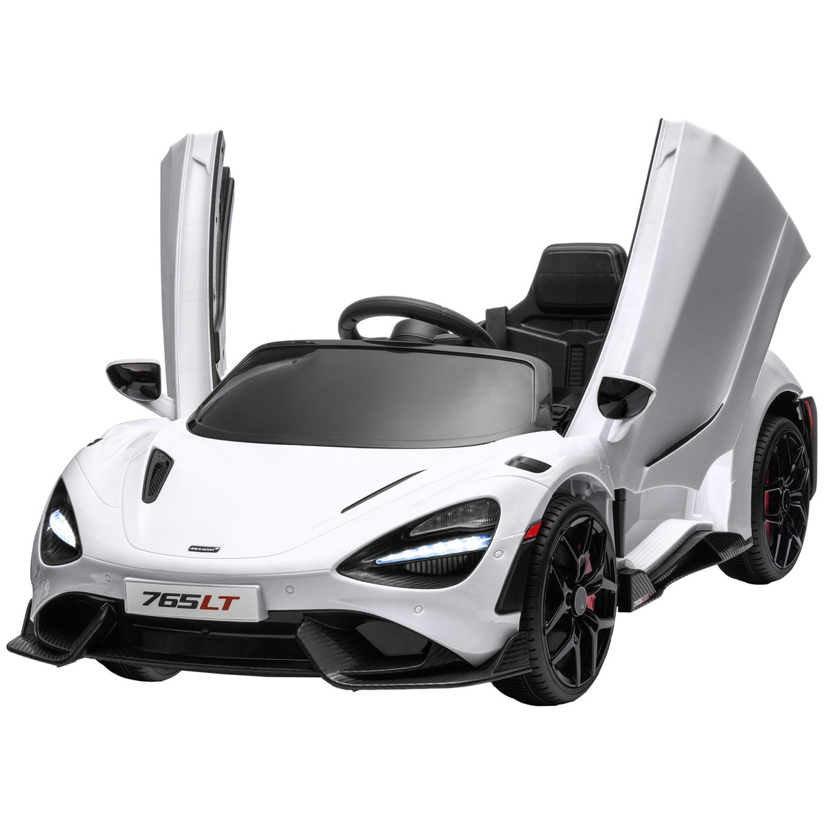 Children's electric car 12 V children's car with 2.4G remote control, MP3 music, electric vehicle with horn, lights, double doors, soft start, 3-5 km/h, for 3-6 years children, white