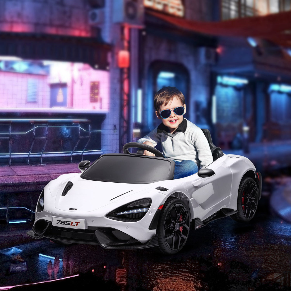 Children's electric car 12 V children's car with 2.4G remote control, MP3 music, electric vehicle with horn, lights, double doors, soft start, 3-5 km/h, for 3-6 years children, white