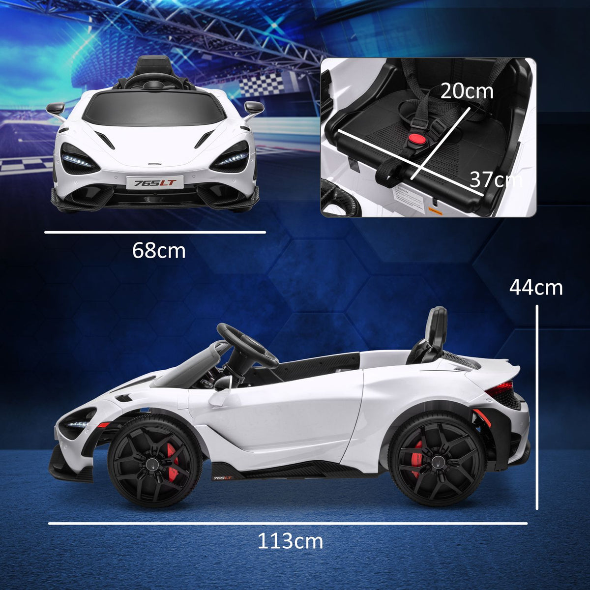 Children's electric car 12 V children's car with 2.4G remote control, MP3 music, electric vehicle with horn, lights, double doors, soft start, 3-5 km/h, for 3-6 years children, white