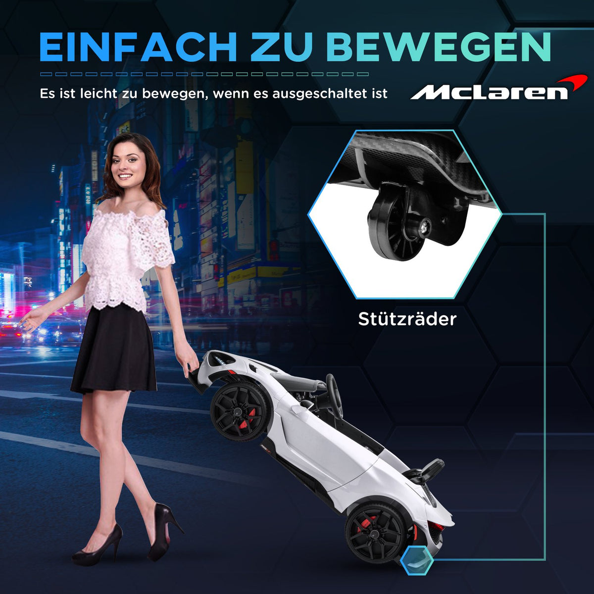 Children's electric car 12 V children's car with 2.4G remote control, MP3 music, electric vehicle with horn, lights, double doors, soft start, 3-5 km/h, for 3-6 years children, white