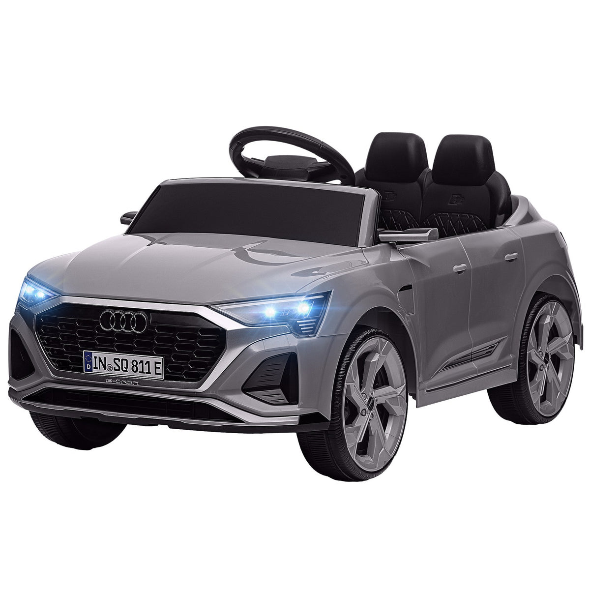 Children's electric car 12V children's car with 2.4G remote control, MP3 music & horn, electric vehicle with headlight, 4 suspended wheels, 3-5 km/h, for 3-6 years children, gray