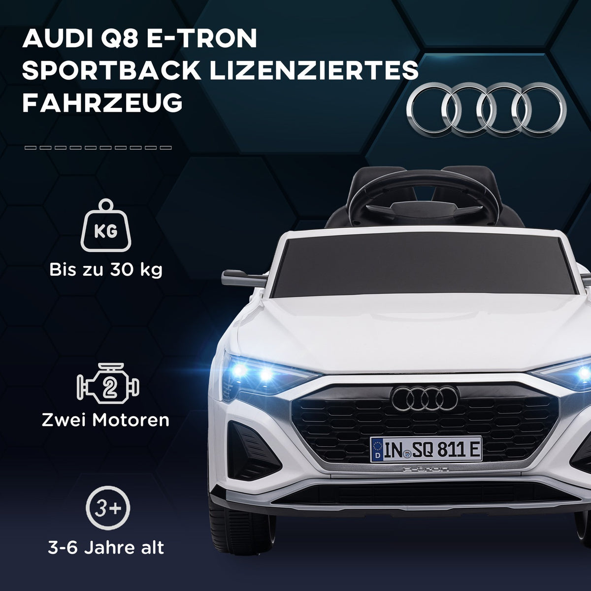 Children's electric car 12V children's car with 2.4G remote control, MP3 music & horn, electric vehicle with headlights, 4 suspended wheels, 3-5 km/h, for 3-6 years children, white