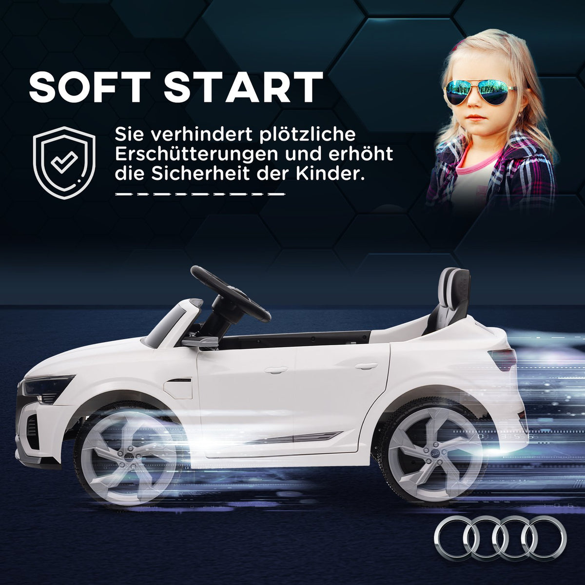 Children's electric car 12V children's car with 2.4G remote control, MP3 music & horn, electric vehicle with headlights, 4 suspended wheels, 3-5 km/h, for 3-6 years children, white