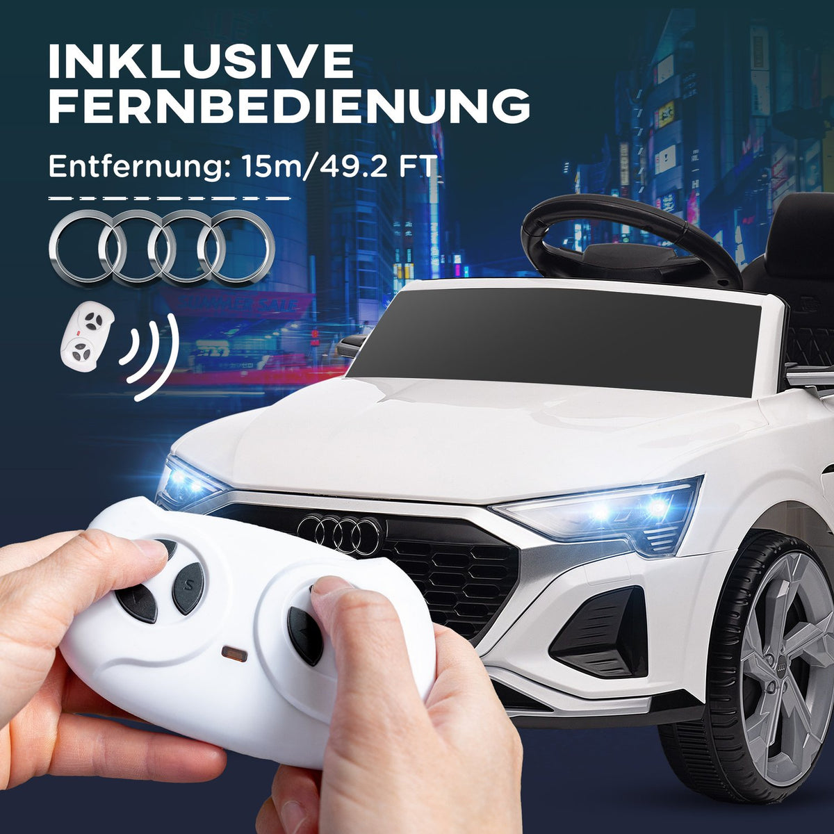 Children's electric car 12V children's car with 2.4G remote control, MP3 music & horn, electric vehicle with headlights, 4 suspended wheels, 3-5 km/h, for 3-6 years children, white