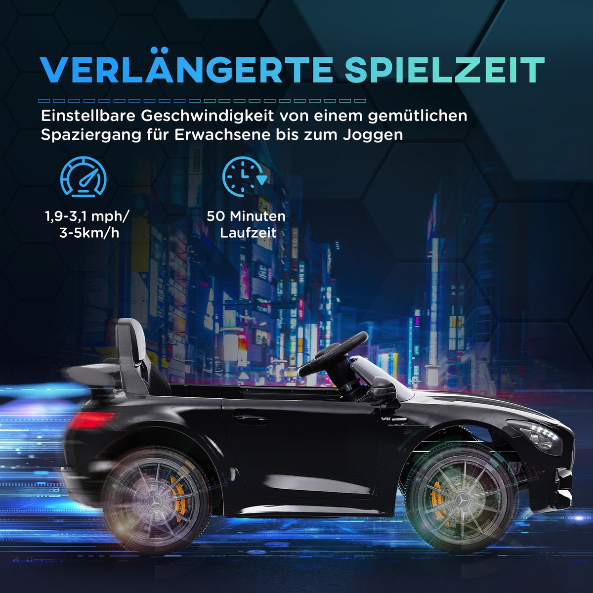 Children's electric car 12 V children's car with 2.4G remote control, USB, MP3, music, electric vehicle with lights, soft start, reverse function, 3-5 km/h, for children 3-6 years, black