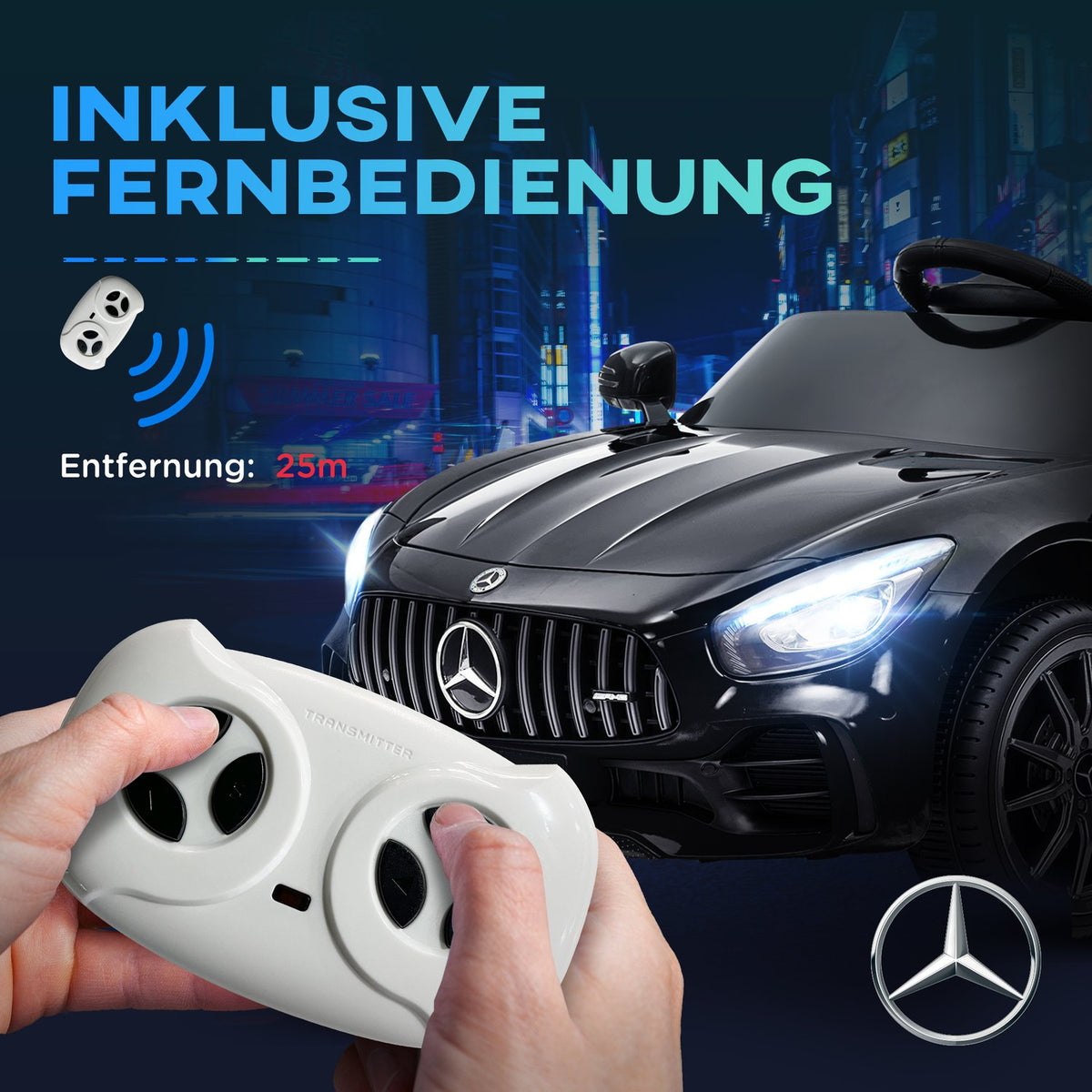 Children's electric car 12 V children's car with 2.4G remote control, USB, MP3, music, electric vehicle with lights, soft start, reverse function, 3-5 km/h, for children 3-6 years, black