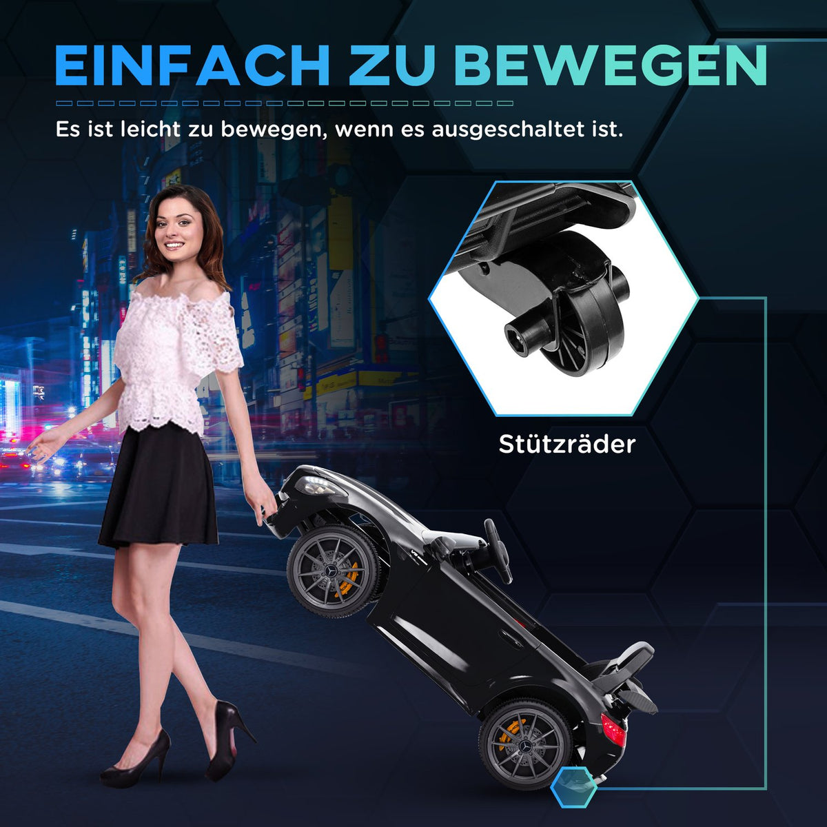 Children's electric car 12 V children's car with 2.4G remote control, USB, MP3, music, electric vehicle with lights, soft start, reverse function, 3-5 km/h, for children 3-6 years, black