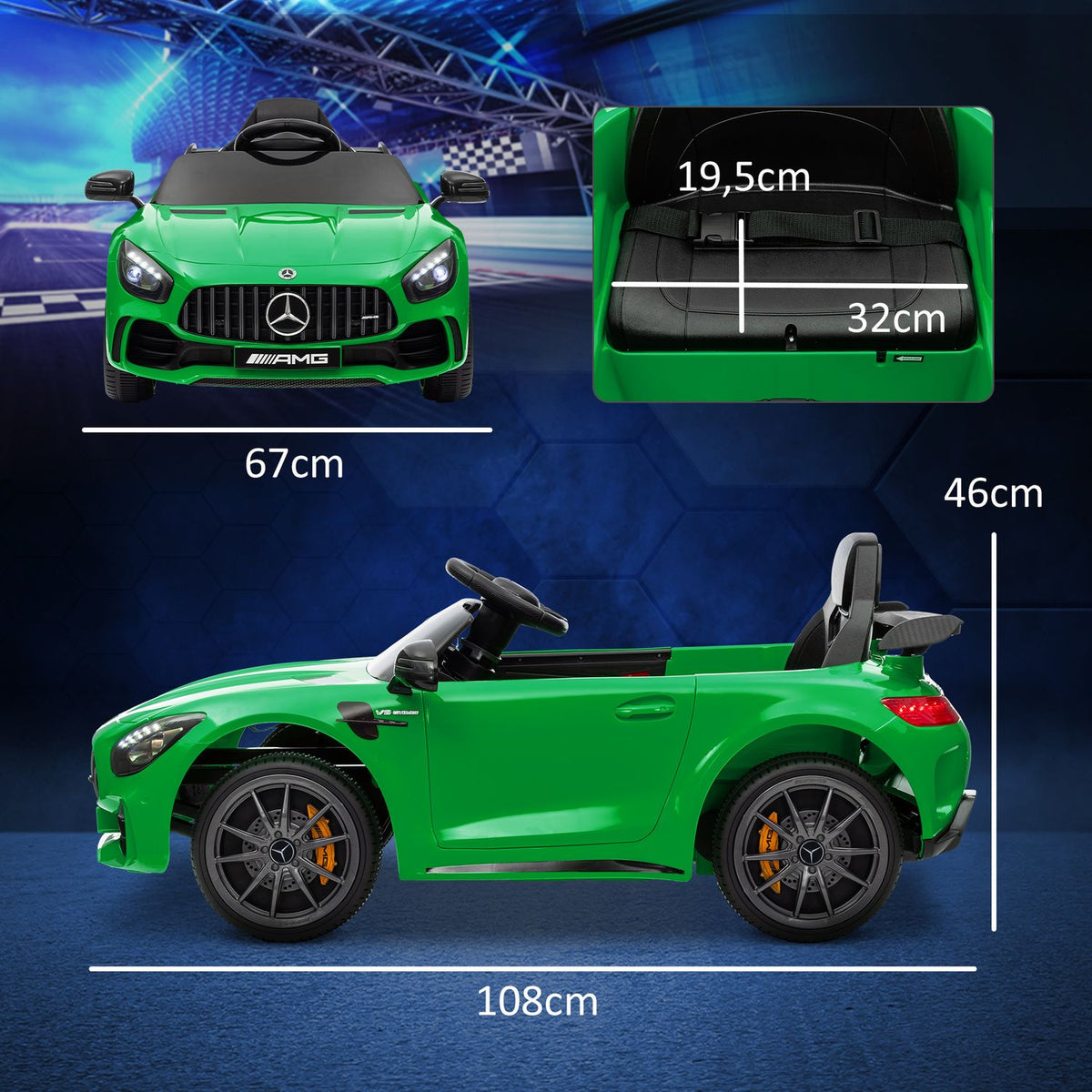 Children's electric car 12 V children's car with 2.4G remote control, USB, MP3, music, electric vehicle with lights, soft start, reverse function, 3-5 km/h, for children 3-6 years, green