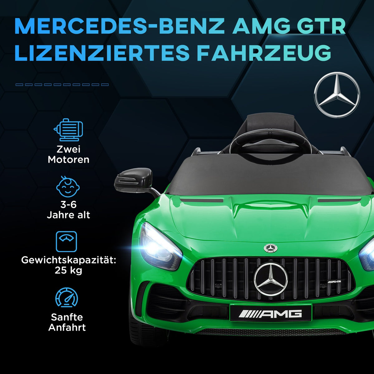 Children's electric car 12 V children's car with 2.4G remote control, USB, MP3, music, electric vehicle with lights, soft start, reverse function, 3-5 km/h, for children 3-6 years, green