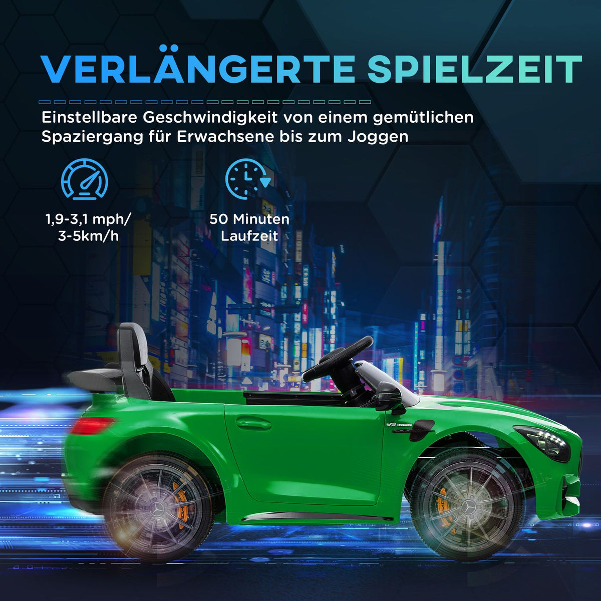 Children's electric car 12 V children's car with 2.4G remote control, USB, MP3, music, electric vehicle with lights, soft start, reverse function, 3-5 km/h, for children 3-6 years, green