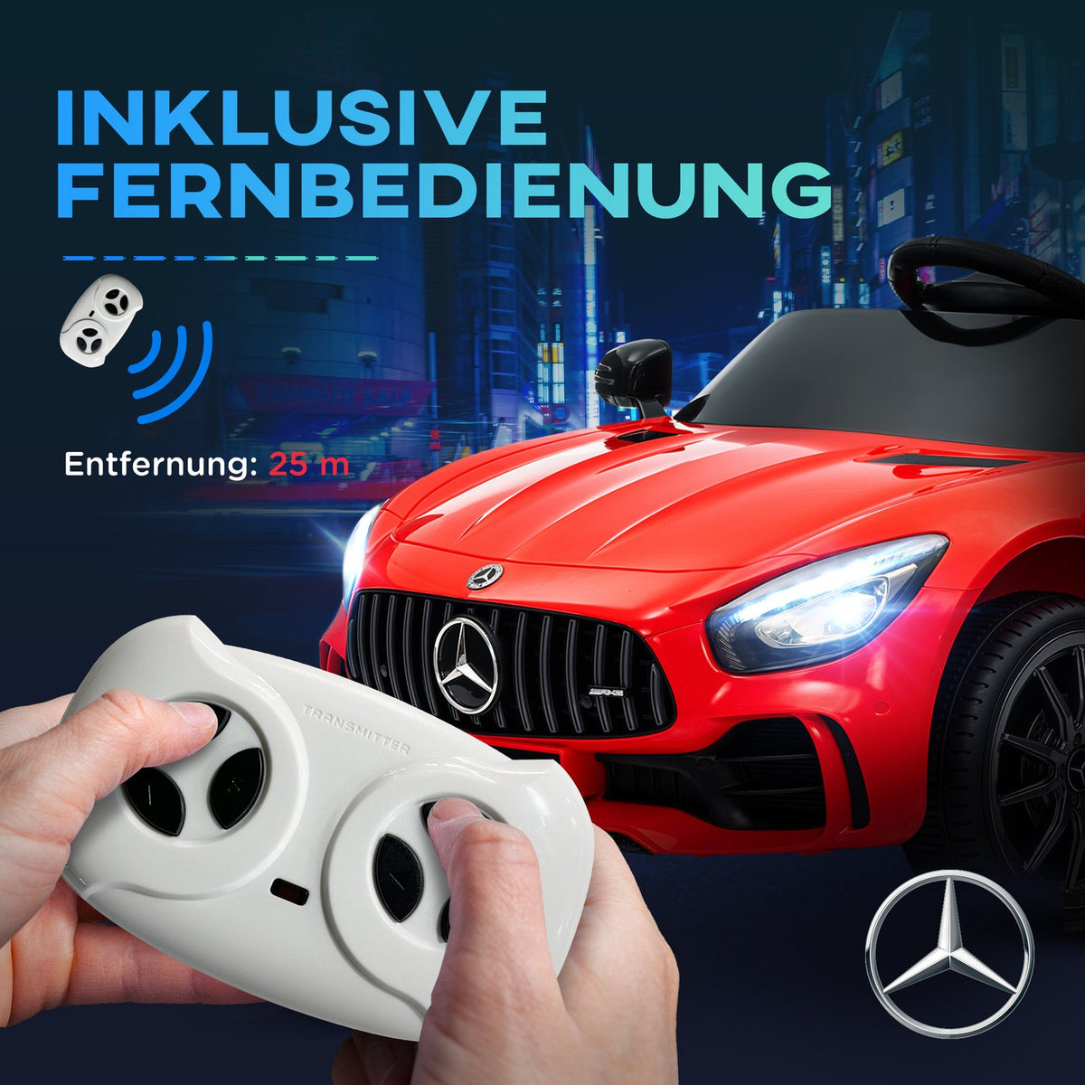 Children's electric car 12 V children's car with 2.4G remote control, USB, MP3, music, electric vehicle with lights, soft start, reverse function, 3-5 km/h, for children 3-6 years, red
