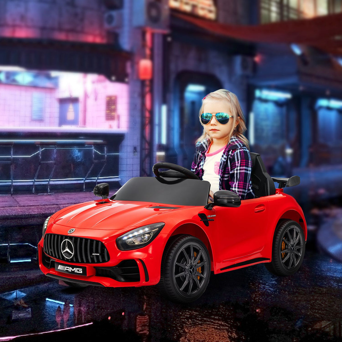 Children's electric car 12 V children's car with 2.4G remote control, USB, MP3, music, electric vehicle with lights, soft start, reverse function, 3-5 km/h, for children 3-6 years, red