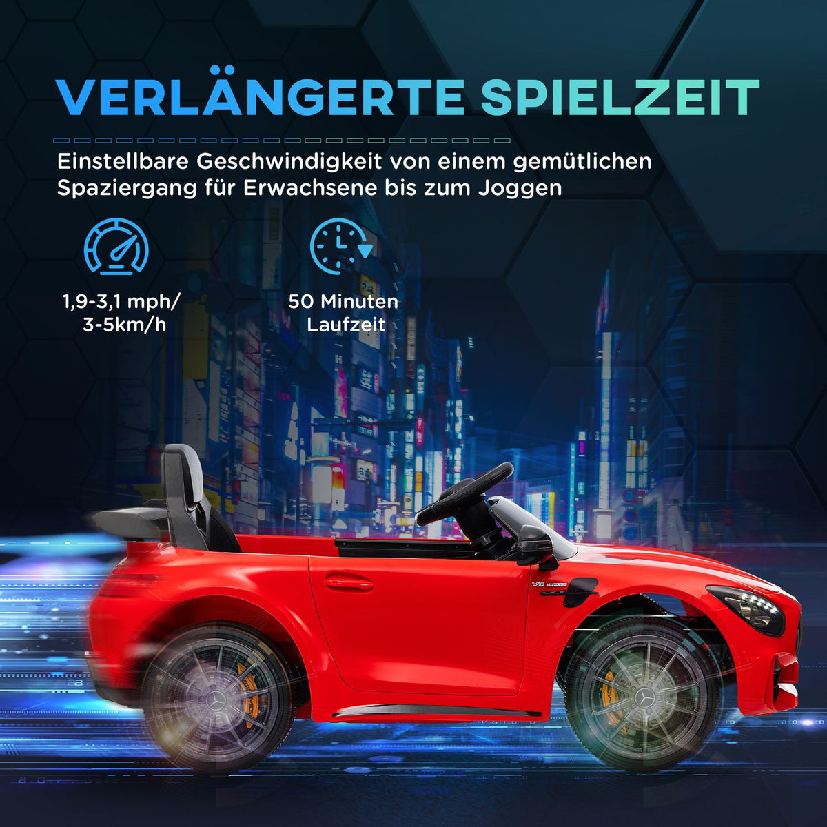 Children's electric car 12 V children's car with 2.4G remote control, USB, MP3, music, electric vehicle with lights, soft start, reverse function, 3-5 km/h, for children 3-6 years, red