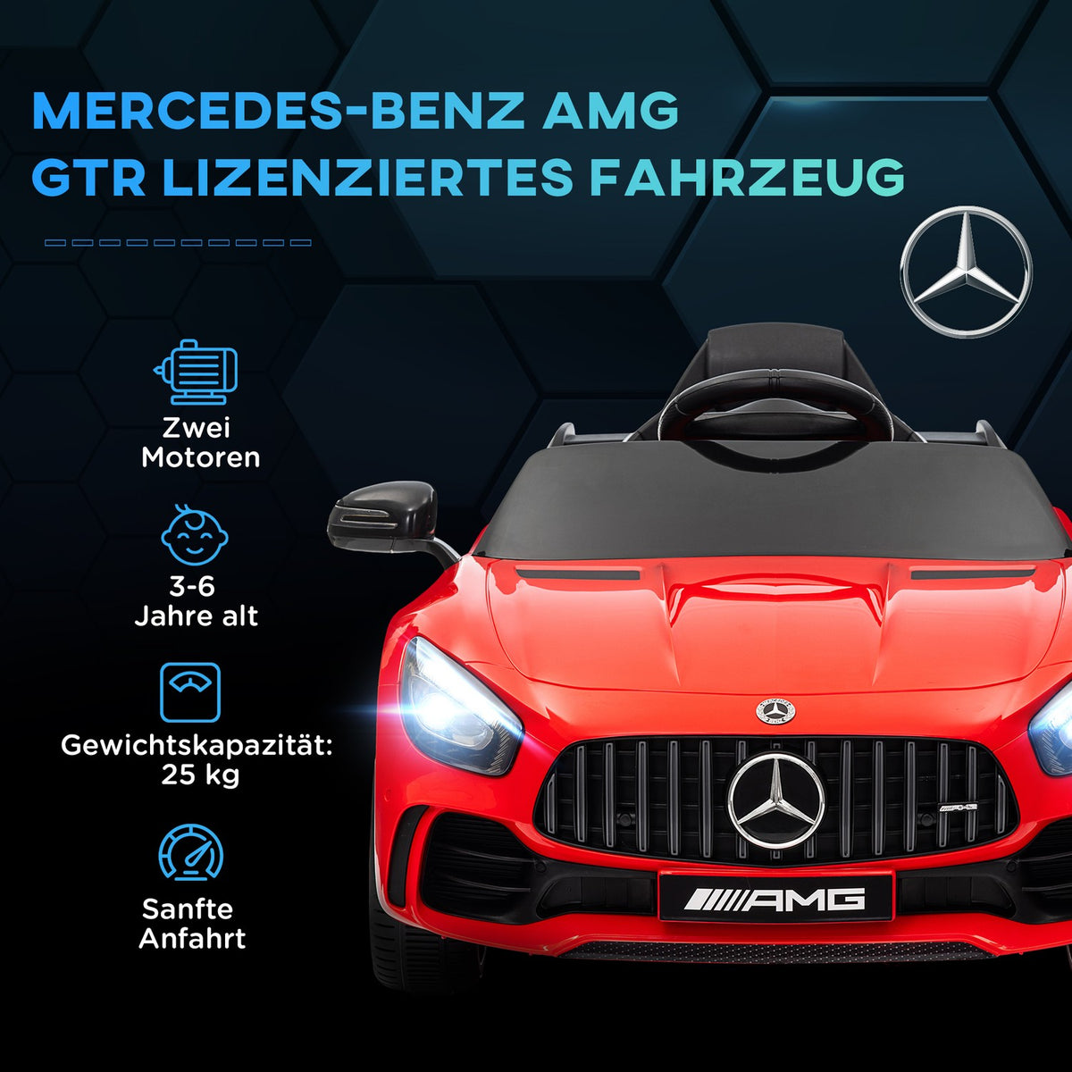 Children's electric car 12 V children's car with 2.4G remote control, USB, MP3, music, electric vehicle with lights, soft start, reverse function, 3-5 km/h, for children 3-6 years, red