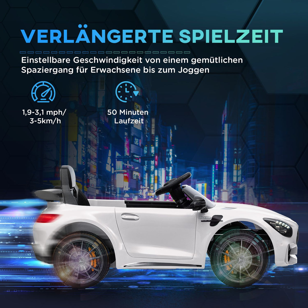 Children's electric car 12 V children's car with 2.4G remote control, USB, MP3, music, electric vehicle with lights, soft start, reverse function, 3-5 km/h, for children 3-6 years, white