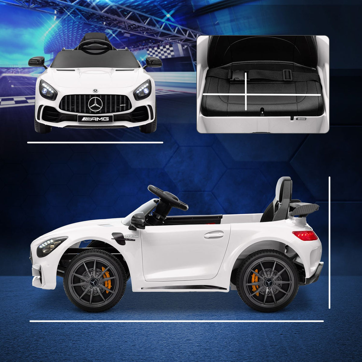 Children's electric car 12 V children's car with 2.4G remote control, USB, MP3, music, electric vehicle with lights, soft start, reverse function, 3-5 km/h, for children 3-6 years, white