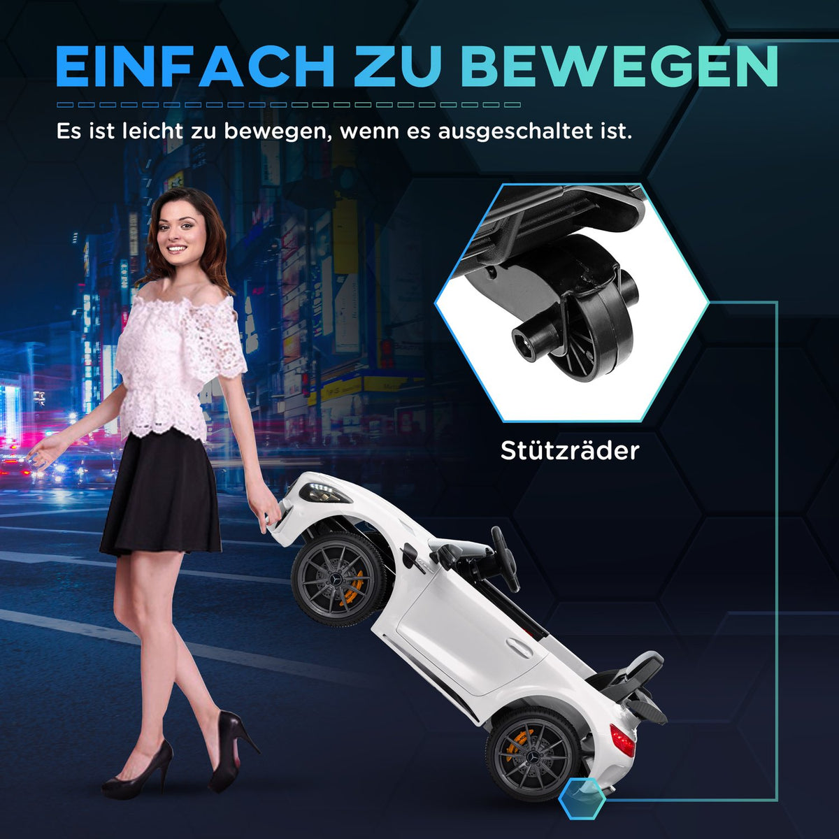 Children's electric car 12 V children's car with 2.4G remote control, USB, MP3, music, electric vehicle with lights, soft start, reverse function, 3-5 km/h, for children 3-6 years, white