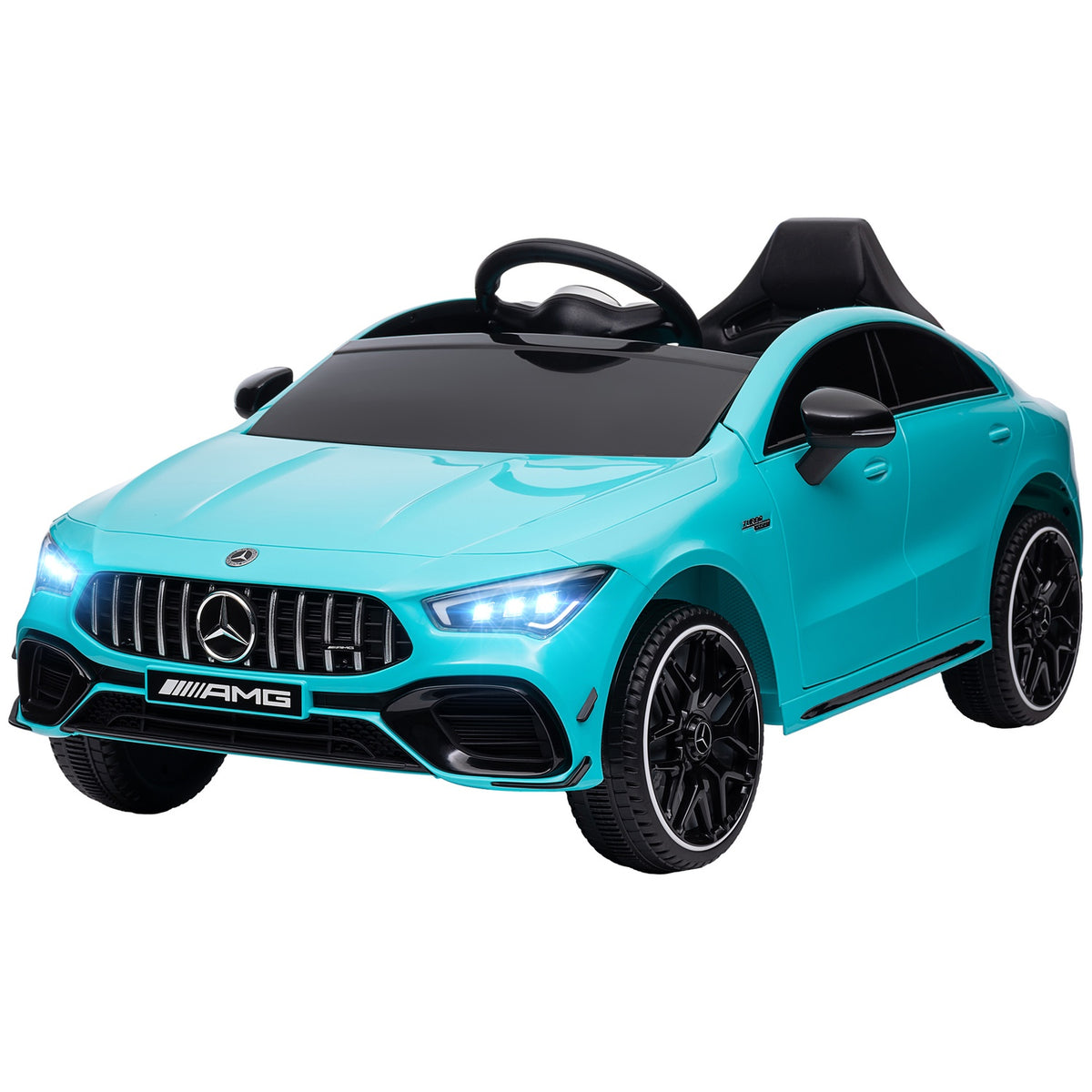 Children's electric car 12 V children's car with 2.4G remote control, USB, MP3 port, electric vehicle with lights, training wheels, suspension system, 3-5 km/h, for 3-6 years children, light blue