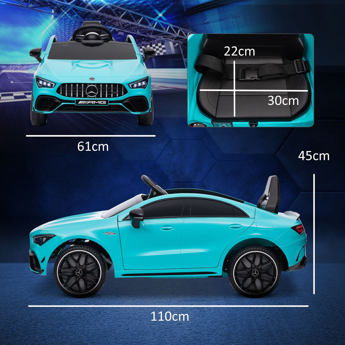 Children's electric car 12 V children's car with 2.4G remote control, USB, MP3 port, electric vehicle with lights, training wheels, suspension system, 3-5 km/h, for 3-6 years children, light blue