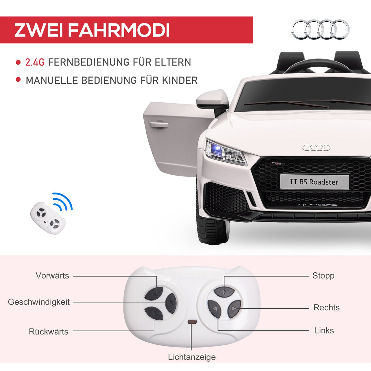 Children's electric car 12V children's car with 2.4G remote control, music, electric vehicle with light, USB/MP3 port, reverse function
