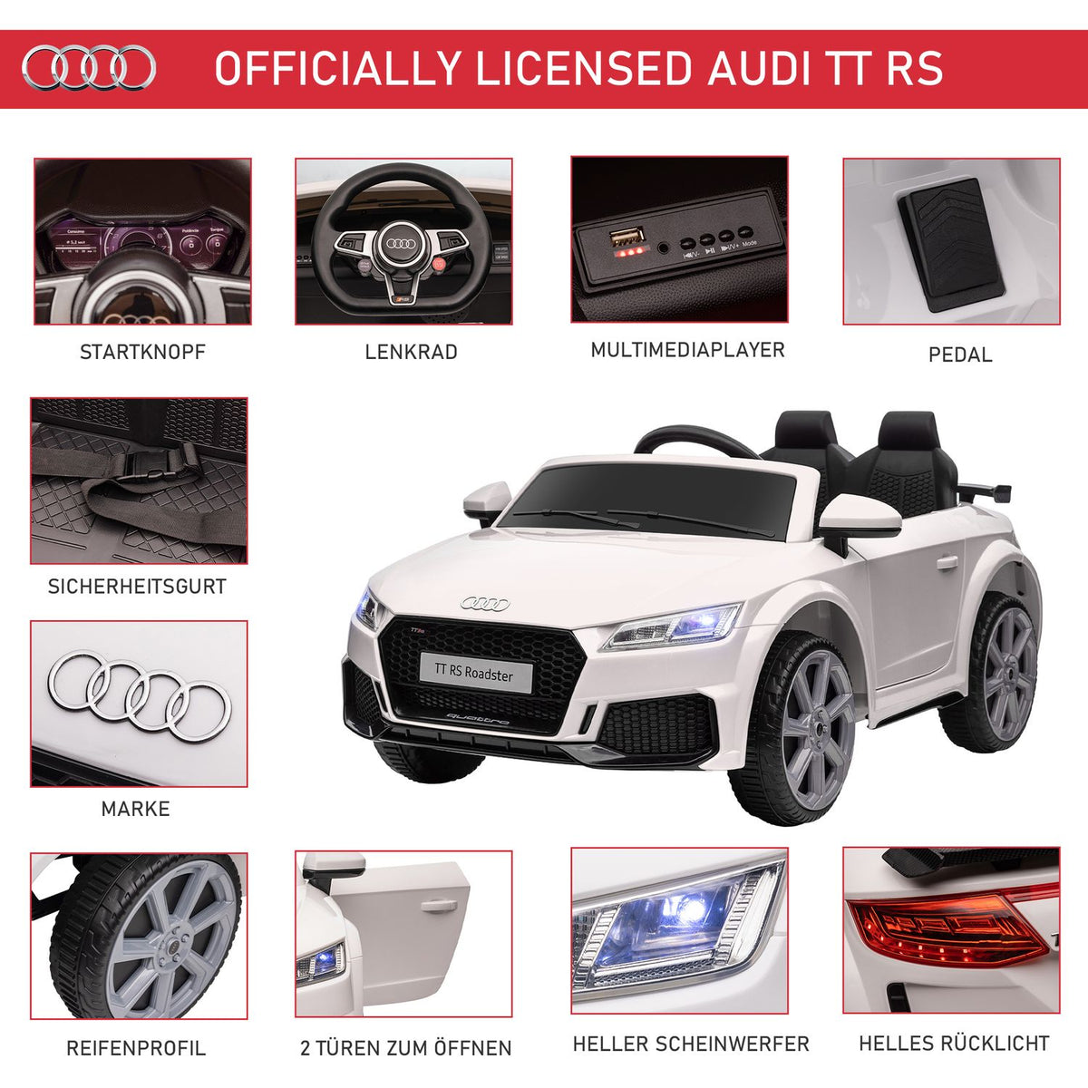 Children's electric car 12V children's car with 2.4G remote control, music, electric vehicle with light, USB/MP3 port, reverse function