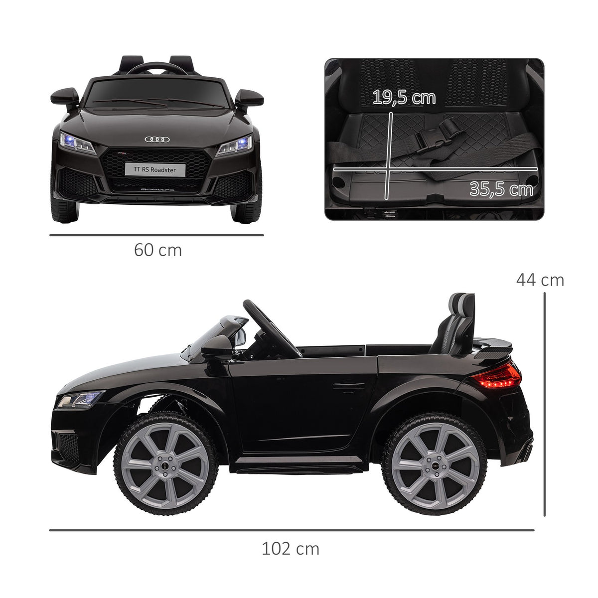 Children's electric car 12V children's car with 2.4G remote control, music, electric vehicle with light, USB/MP3 port, reverse function, up to 3 km/h, for children 3-5 years, black