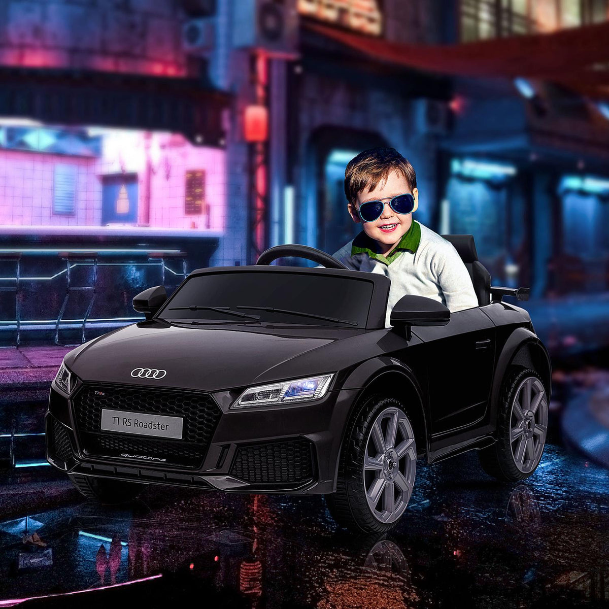 Children's electric car 12V children's car with 2.4G remote control, music, electric vehicle with light, USB/MP3 port, reverse function, up to 3 km/h, for children 3-5 years, black