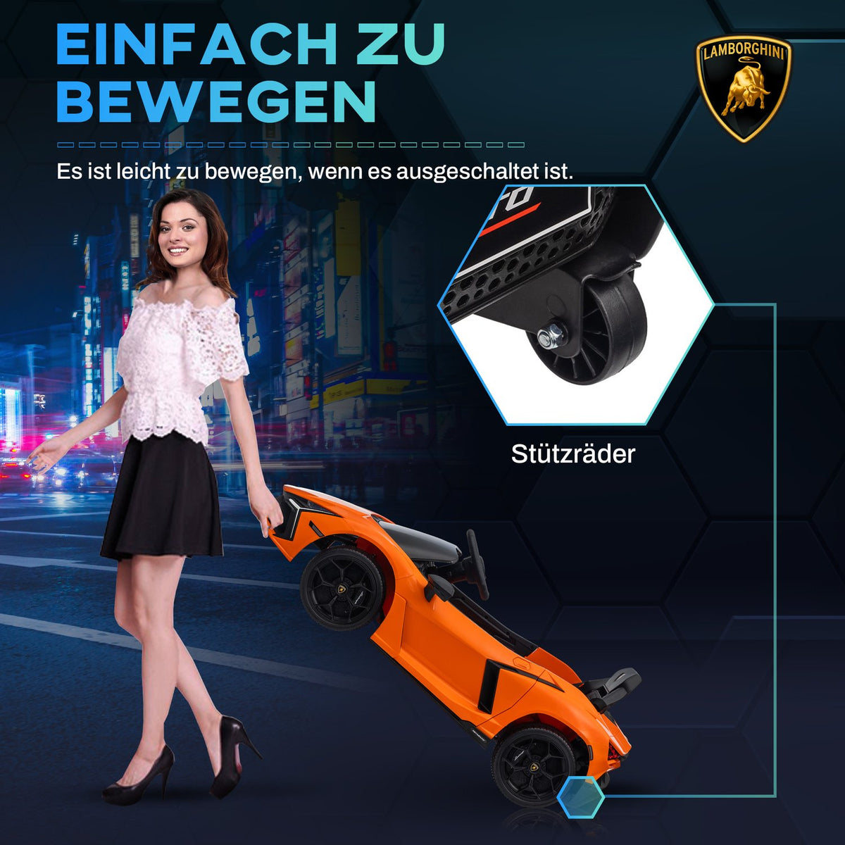 Children's electric car 12V children's car with 2.4G remote control, music, electric vehicle with light, USB/MP3 port, reverse function, up to 5 km/h, for children 3-5 years, orange