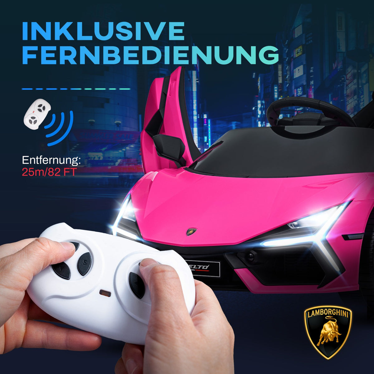 Children's electric car 12V children's car with 2.4G remote control, music, electric vehicle with light, USB/MP3 port, reverse function, up to 5 km/h, for children 3-5 years, pink