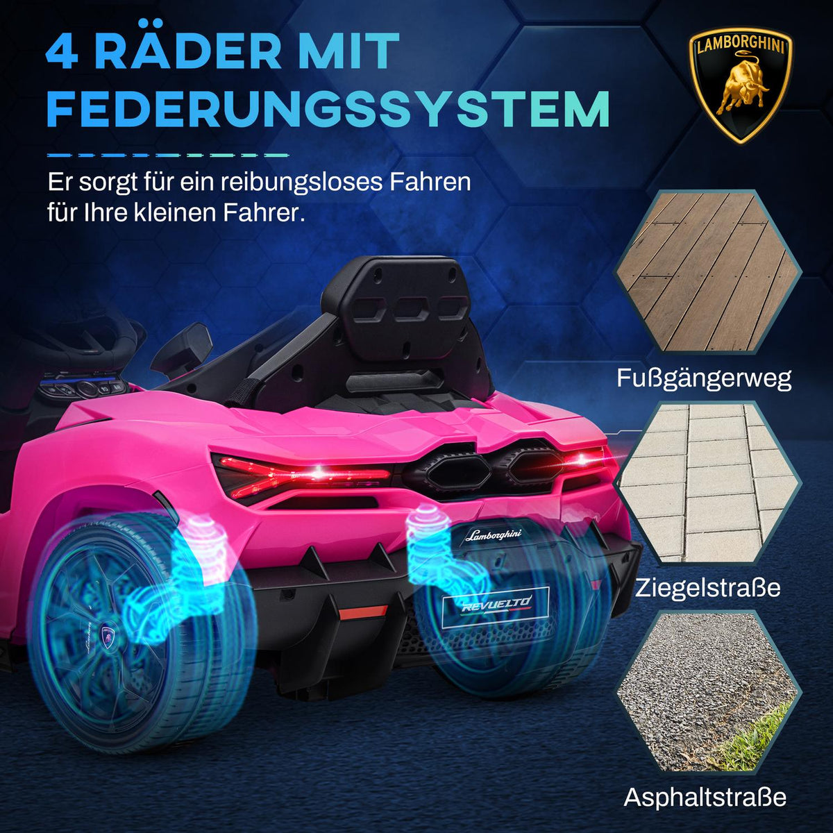Children's electric car 12V children's car with 2.4G remote control, music, electric vehicle with light, USB/MP3 port, reverse function, up to 5 km/h, for children 3-5 years, pink