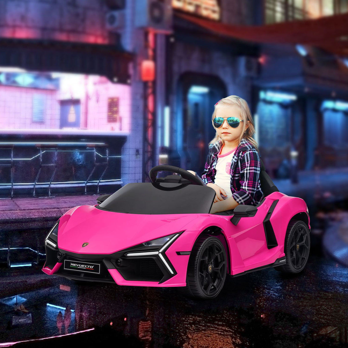 Children's electric car 12V children's car with 2.4G remote control, music, electric vehicle with light, USB/MP3 port, reverse function, up to 5 km/h, for children 3-5 years, pink