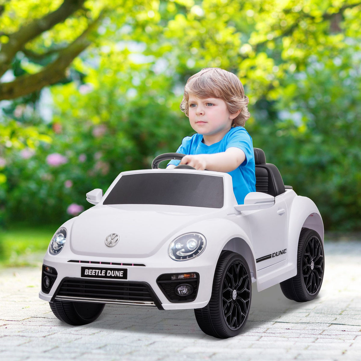 Children's electric car 12V children's car with 2.4G remote control, music, horn, electric vehicle with LED lights, USB/MP3 port, 3-5 km/h, for children 3-5 years, white