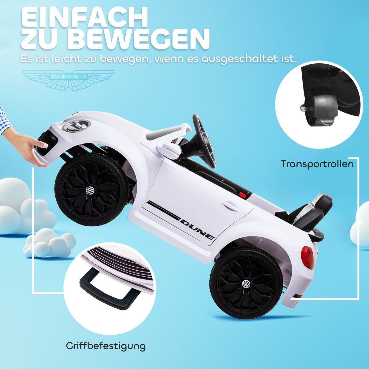 Children's electric car 12V children's car with 2.4G remote control, music, horn, electric vehicle with LED lights, USB/MP3 port, 3-5 km/h, for children 3-5 years, white