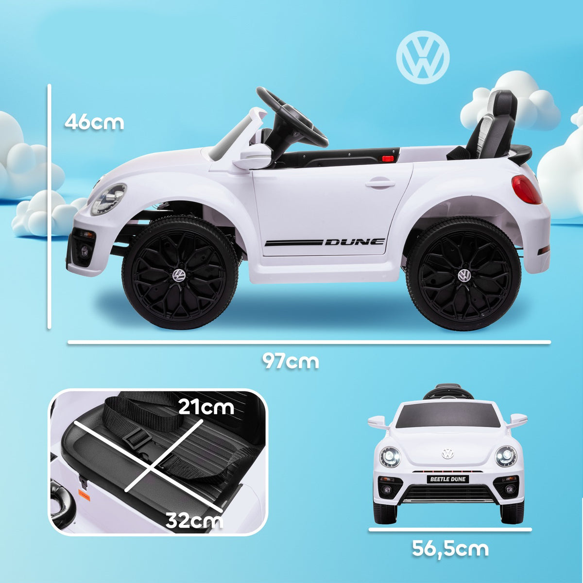 Children's electric car 12V children's car with 2.4G remote control, music, horn, electric vehicle with LED lights, USB/MP3 port, 3-5 km/h, for children 3-5 years, white