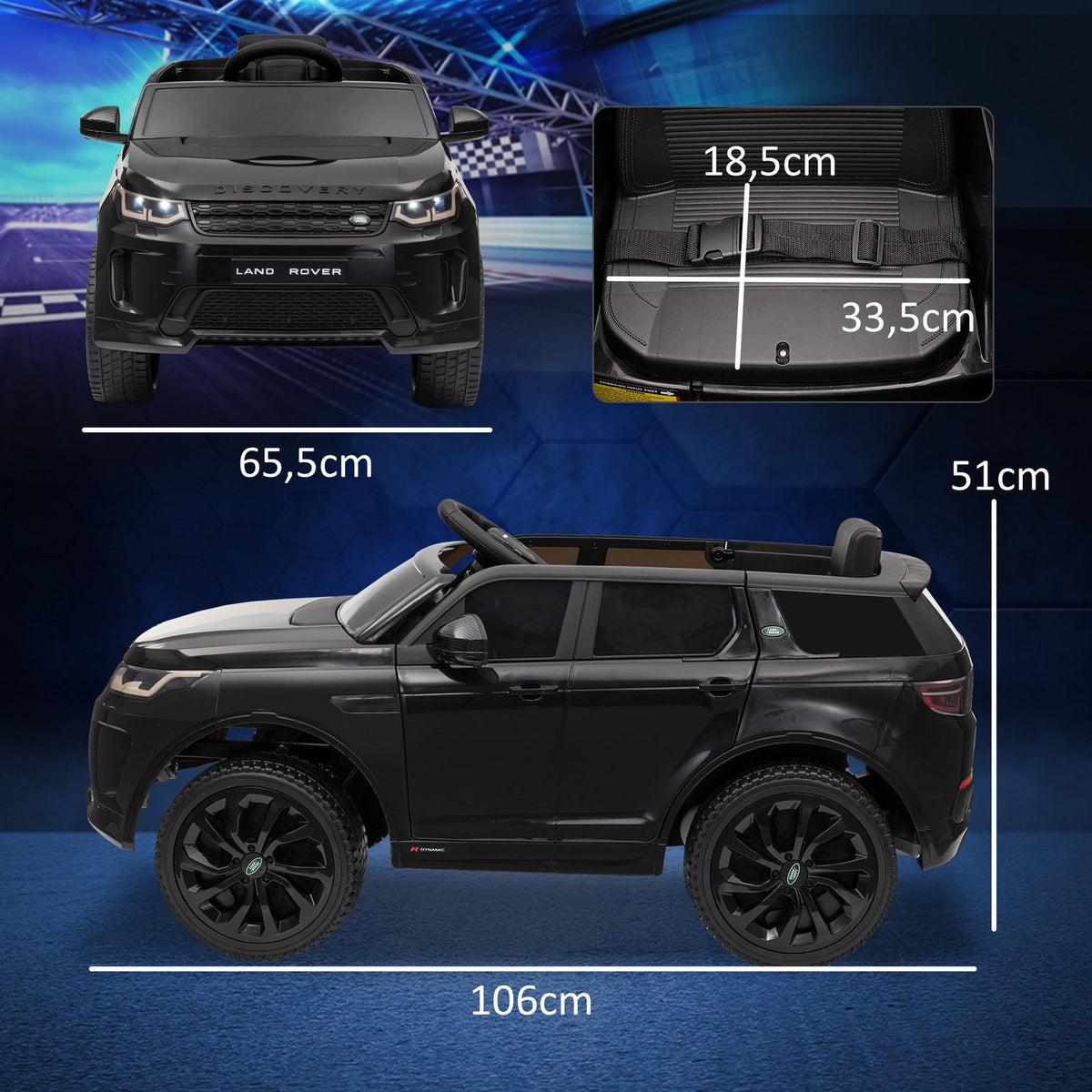 Children's electric car 12V children's car with 2.4G remote control, music, horn, electric vehicle with LED lights, USB/MP3 port, 3-5 km/h, for children 3-6 years, black
