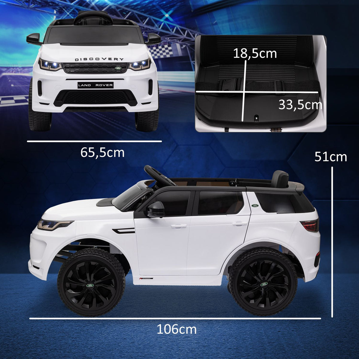 Children's electric car 12V children's car with 2.4G remote control, music, horn, electric vehicle with LED lights, USB/MP3 port, 3-5 km/h, for children 3-6 years, white