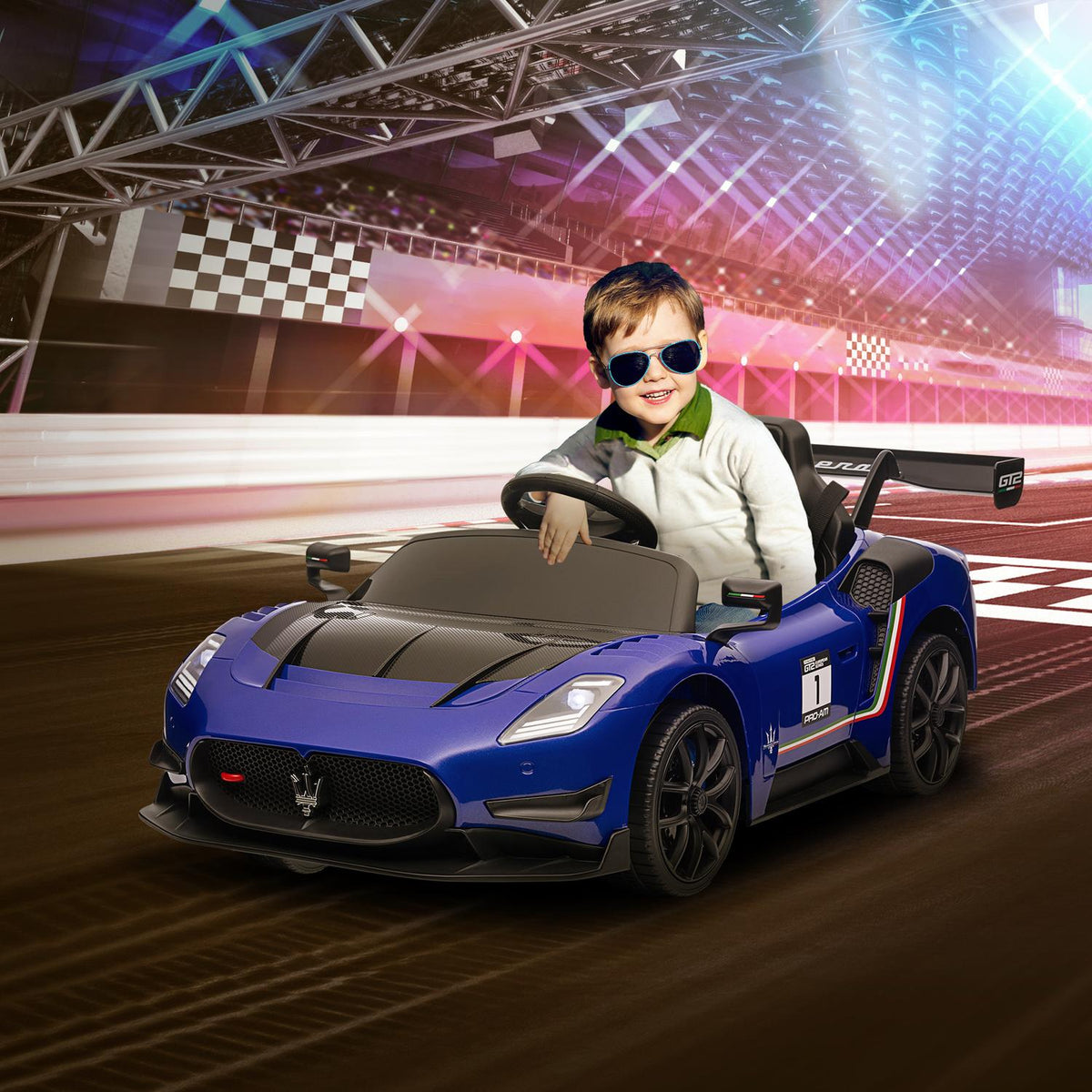 Children's electric car 12 V children's car with 2.4G remote control, music, horn, suspension, electric vehicle with lights, training wheels, soft start, 3-5 km/h, for children 3-5 years, blue