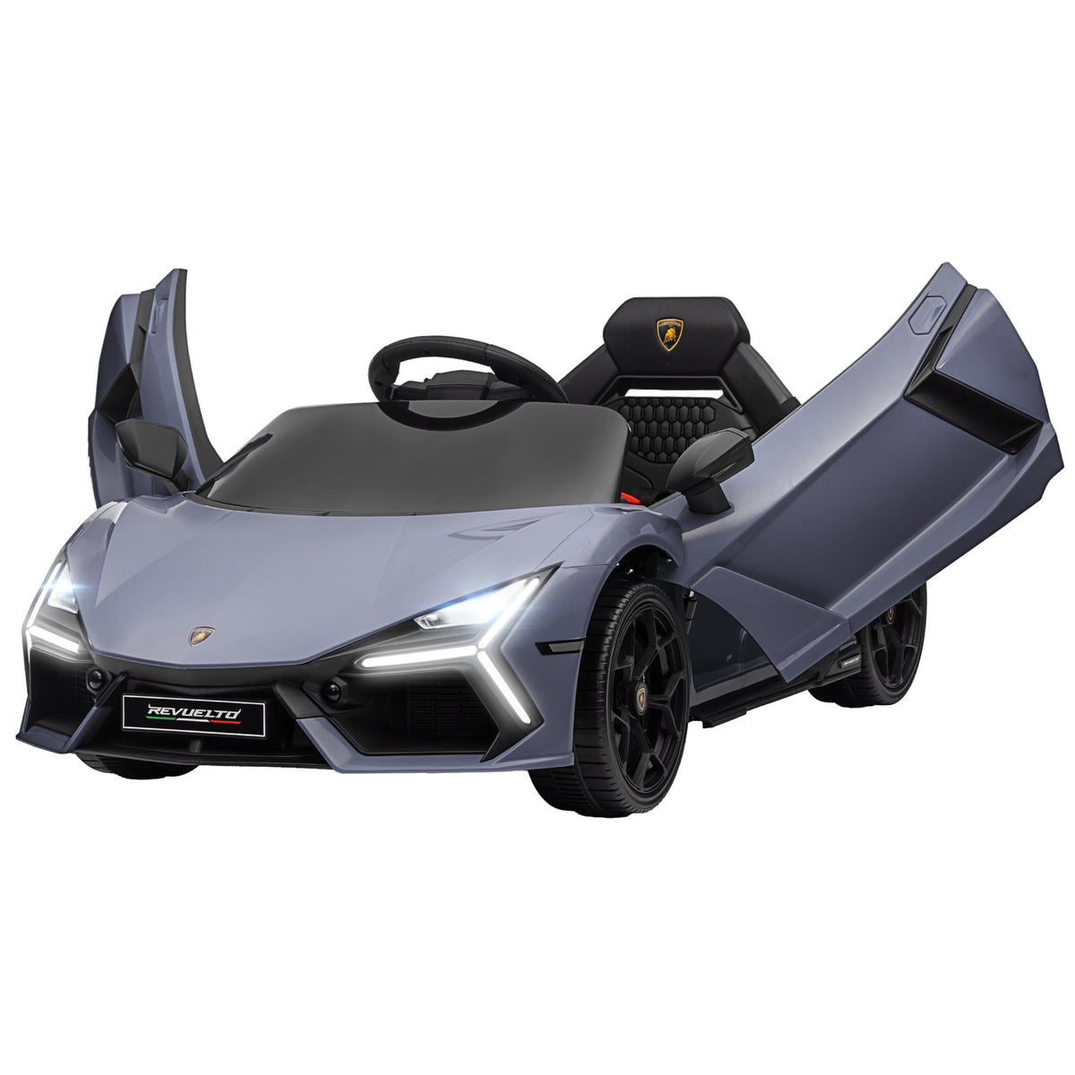 Children's electric car 12 V children's car with 2.4G remote control, music, shock absorber, electric vehicle with lights, USB/MP3 port, reverse function, 3-5 km/h, for children 3-5 years, gray