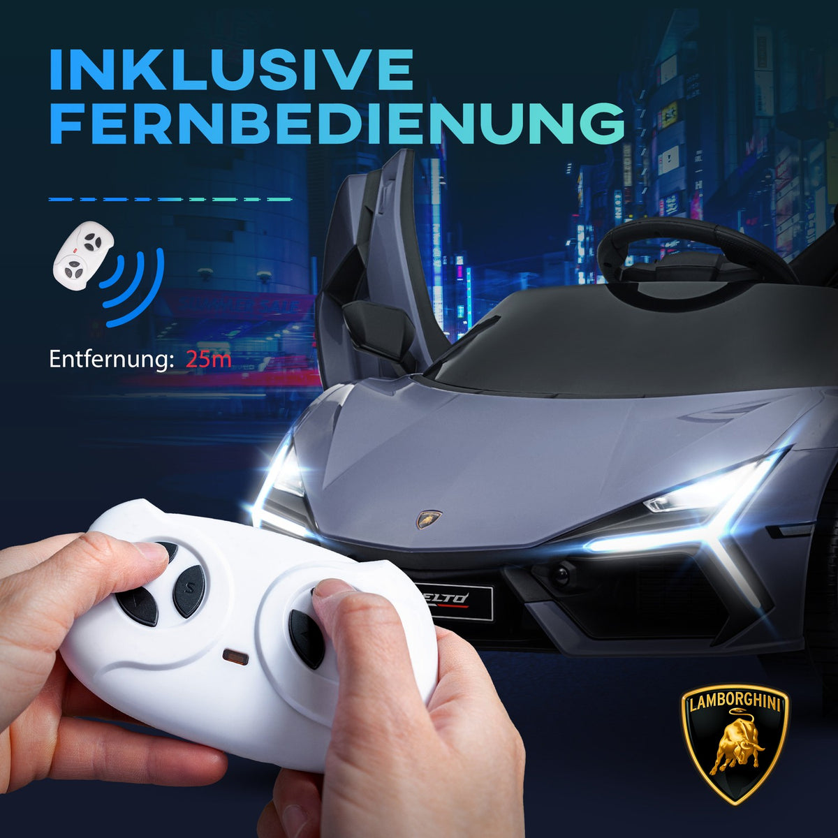 Children's electric car 12 V children's car with 2.4G remote control, music, shock absorber, electric vehicle with lights, USB/MP3 port, reverse function, 3-5 km/h, for children 3-5 years, gray